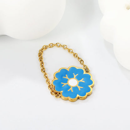15mm Flower with Blue Drip Oil Soft Ring Gold Color asonjewelry