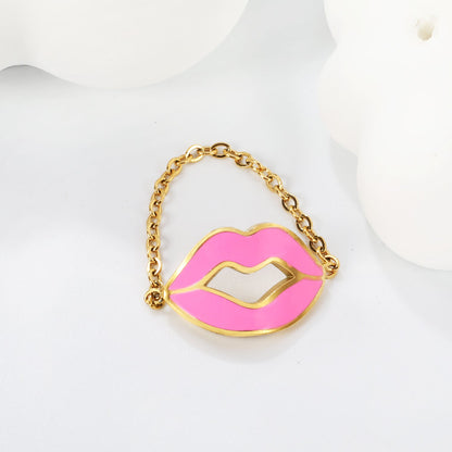 16.3*10.7mm Lips with red/pink oil drip soft ring gold color asonjewelry