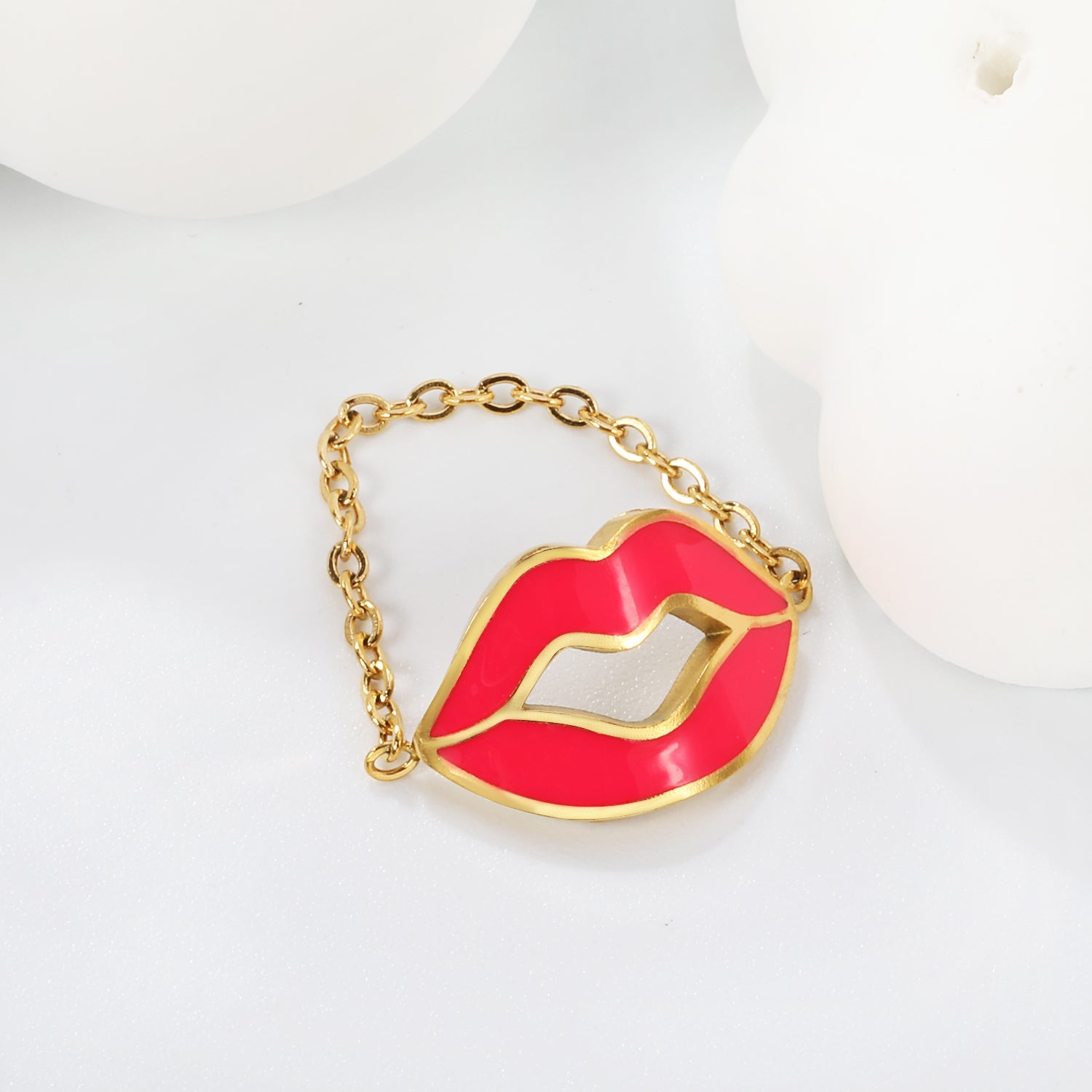 16.3*10.7mm Lips with red/pink oil drip soft ring gold color asonjewelry