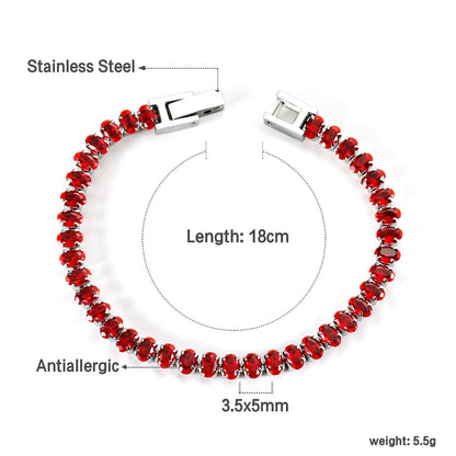 5*3.5mm Oval White/Purple/Red/Pink/Aquamarine/Mixed Color Genuine Zirconium Clasp Bracelet 17cm Steel/Gold asonjewelry