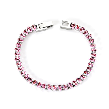 5*3.5mm Oval White/Purple/Red/Pink/Aquamarine/Mixed Color Genuine Zirconium Clasp Bracelet 17cm Steel/Gold asonjewelry