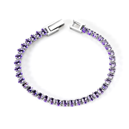 5*3.5mm Oval White/Purple/Red/Pink/Aquamarine/Mixed Color Genuine Zirconium Clasp Bracelet 17cm Steel/Gold asonjewelry