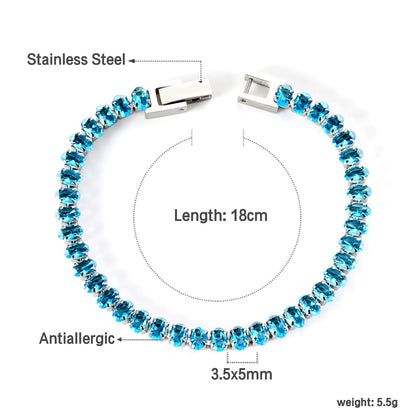 5*3.5mm Oval White/Purple/Red/Pink/Aquamarine/Mixed Color Genuine Zirconium Clasp Bracelet 17cm Steel/Gold asonjewelry