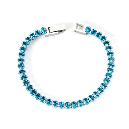 5*3.5mm Oval White/Purple/Red/Pink/Aquamarine/Mixed Color Genuine Zirconium Clasp Bracelet 17cm Steel/Gold asonjewelry