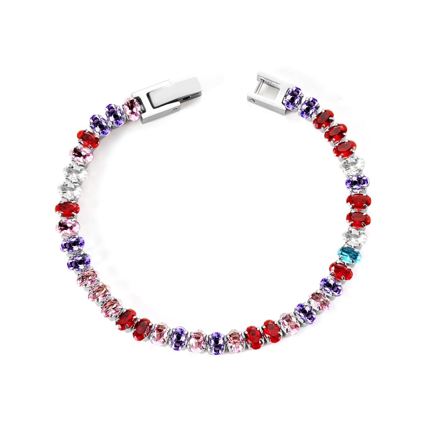 5*3.5mm Oval White/Purple/Red/Pink/Aquamarine/Mixed Color Genuine Zirconium Clasp Bracelet 17cm Steel/Gold asonjewelry