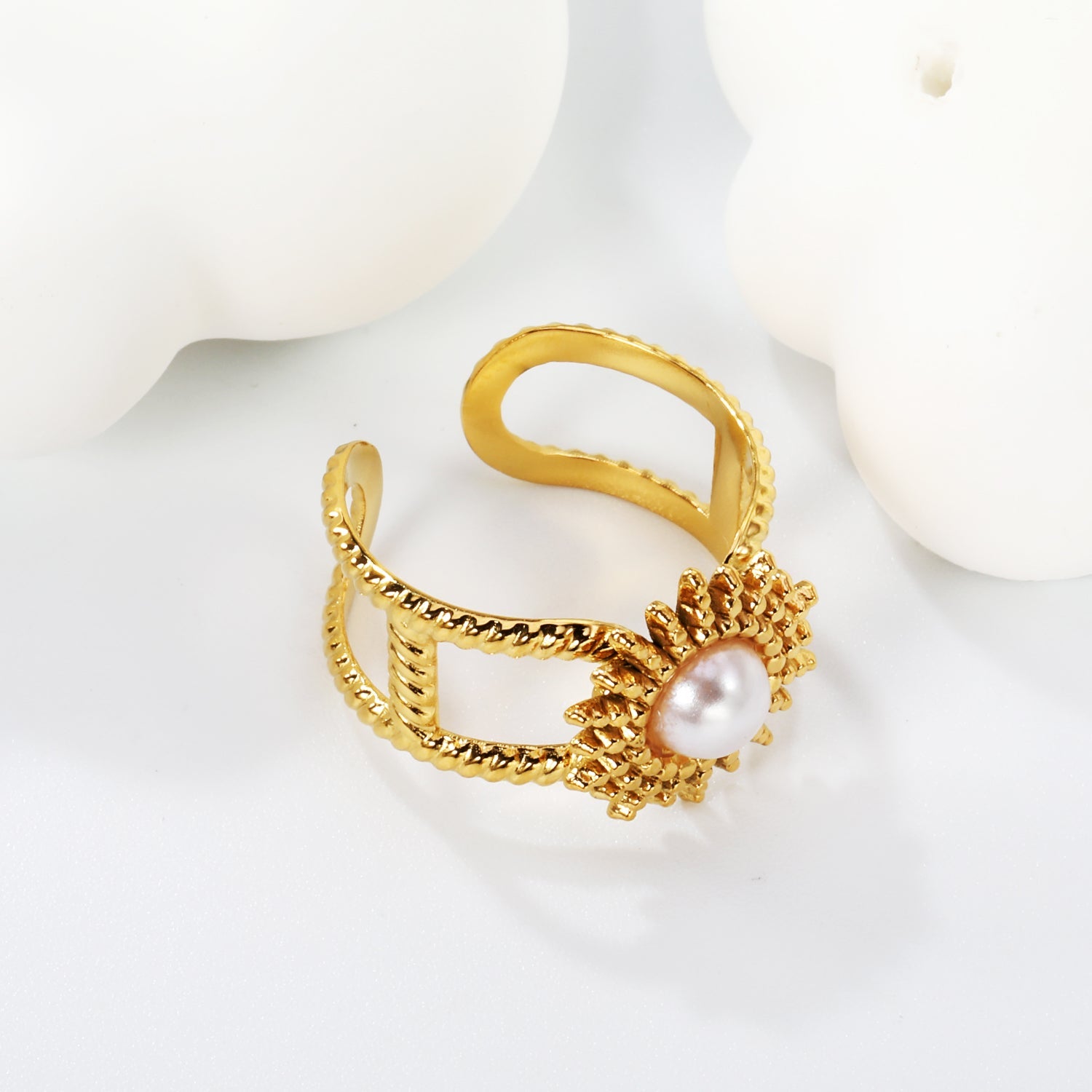 14.3mm sun band pearl/turquoise/tiger's eye Split ring Gold 8 asonjewelry