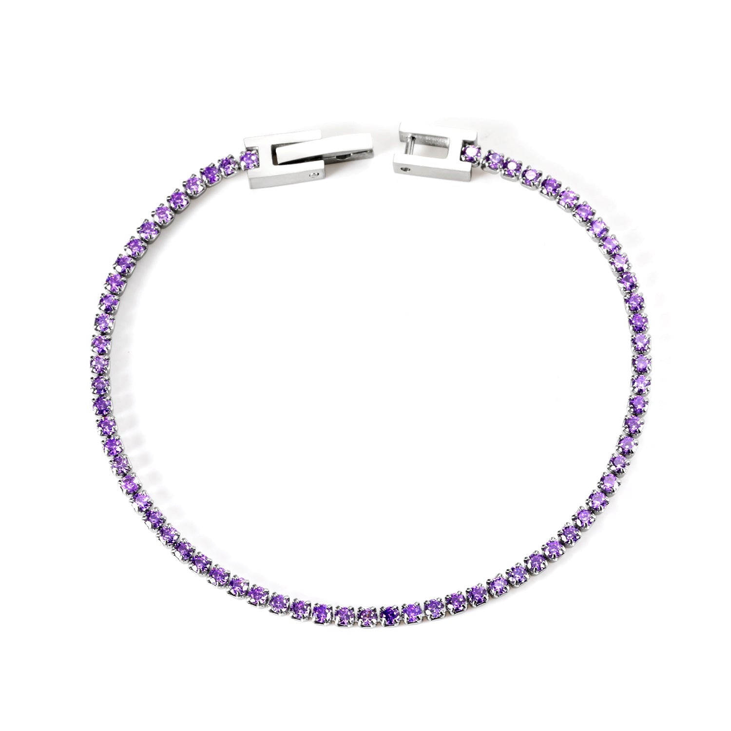 2024 New Year 2~3mm Round Purple Diamond Buckle Bracelet 17cm asonjewelry