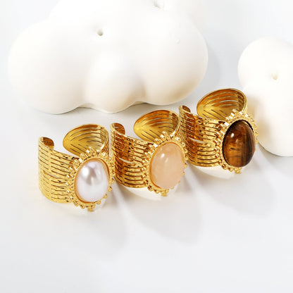 15*21mm Lace Oval with Pearls/Pink Crystals/Tiger's Eye Split Ring Gold 8 asonjewelry