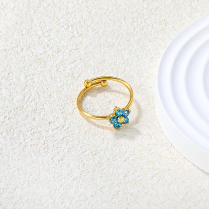 Gold - Plated Multi - Color Gemstone Flower - Shaped Open Rings asonjewelry