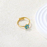 Gold - Plated Multi - Color Gemstone Flower - Shaped Open Rings