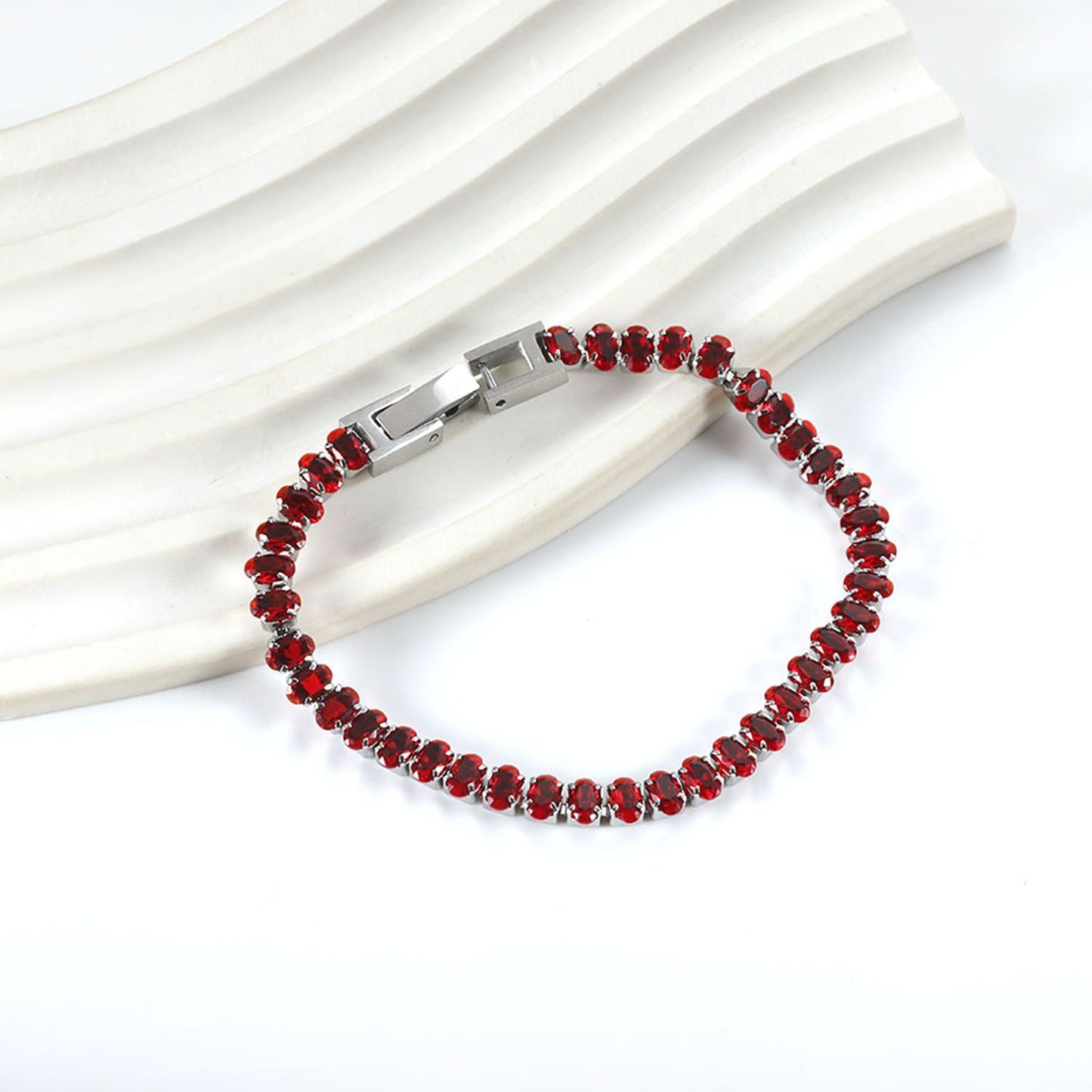 5*3.5mm Oval White/Purple/Red/Pink/Aquamarine/Mixed Color Genuine Zirconium Clasp Bracelet 17cm Steel/Gold asonjewelry