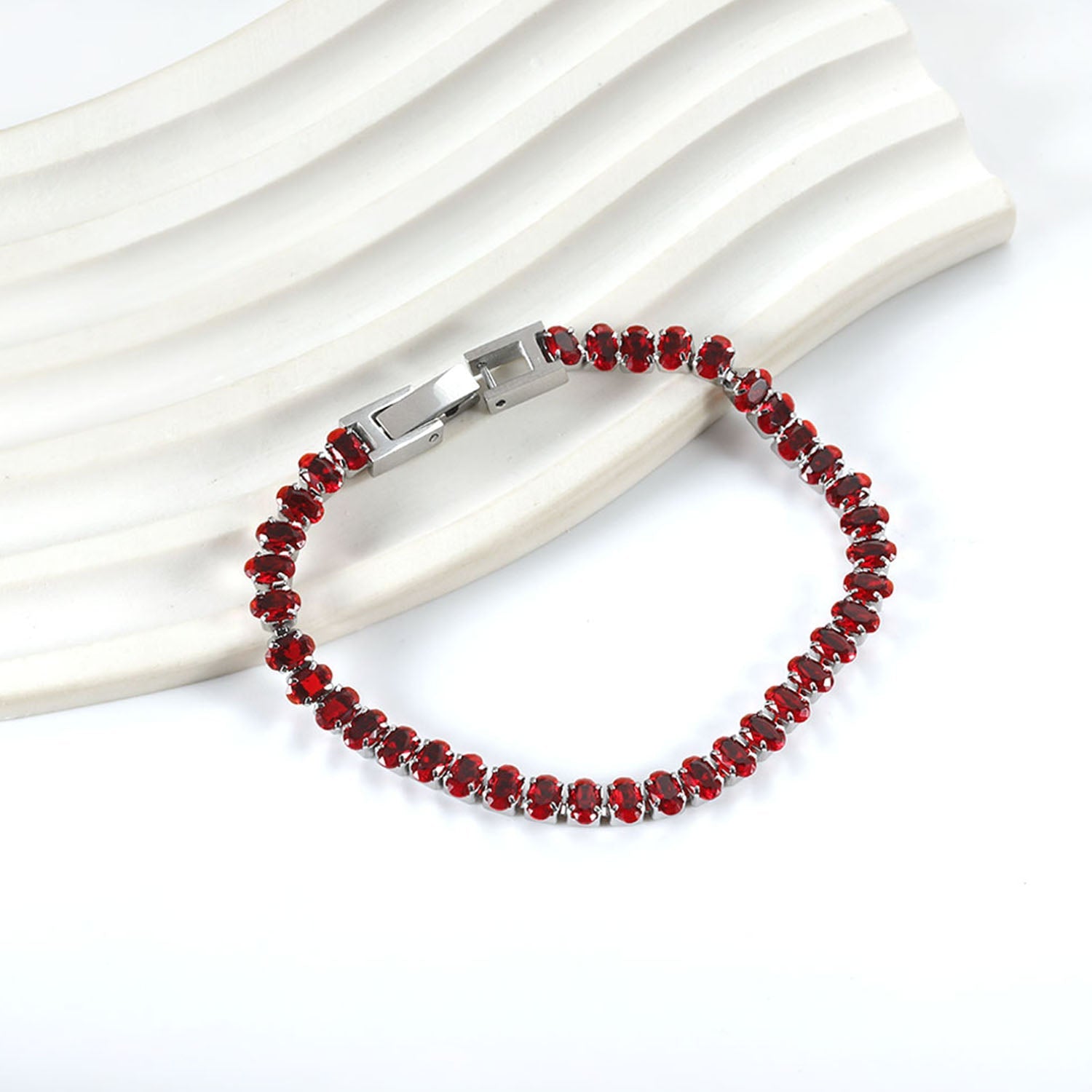 5*3.5mm Oval White/Purple/Red/Pink/Aquamarine/Mixed Color Genuine Zirconium Clasp Bracelet 17cm Steel/Gold asonjewelry