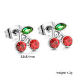 8.6*8.4mm Cherry green diamonds + white diamonds ordinary pin earrings steel color / gold color