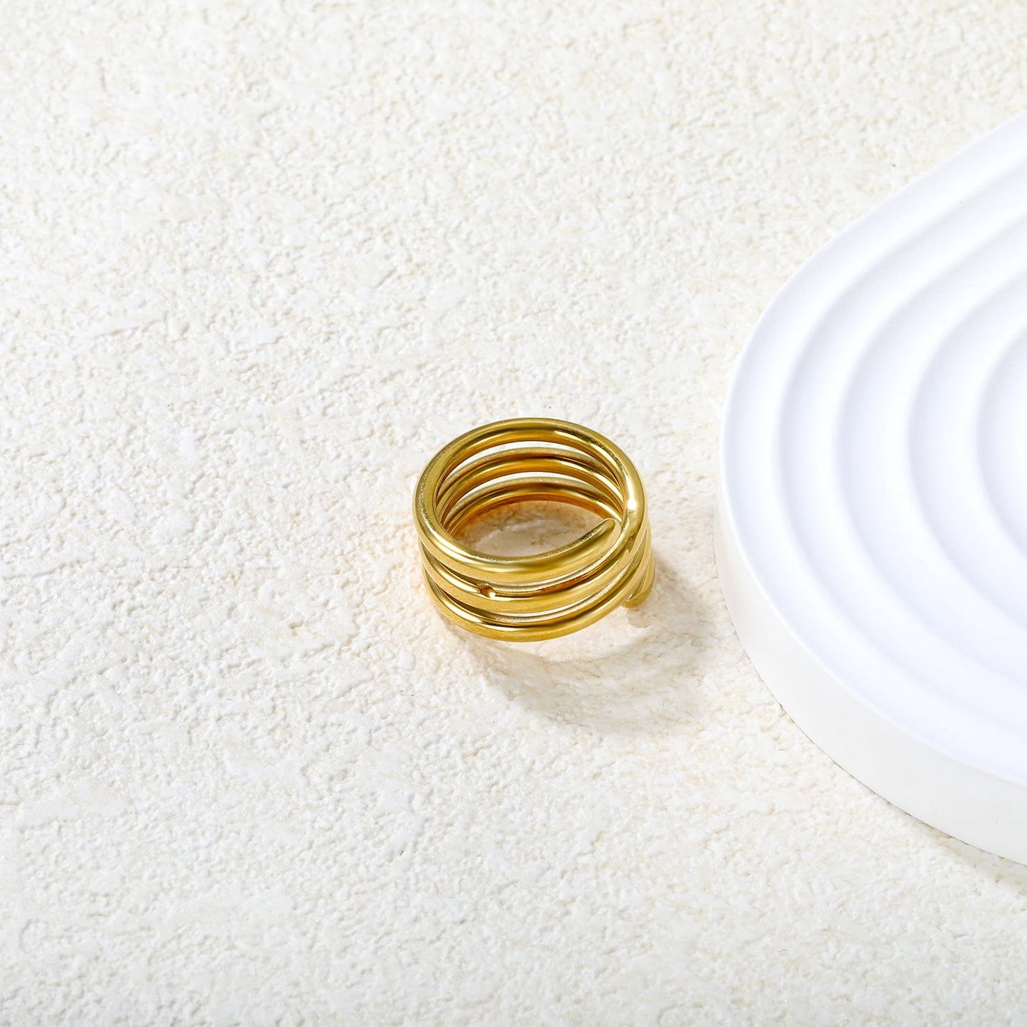 Gold - Plated Stainless Steel Four - Band Coiled Open Ring asonjewelry