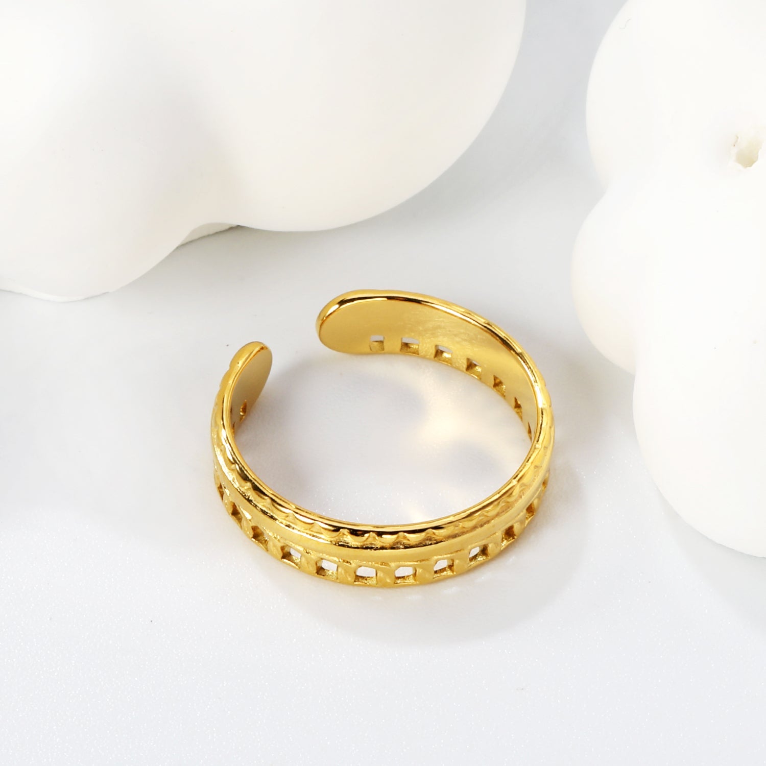 18K Gold - Plated Striped & Hollowed - out Wide Ring asonjewelry