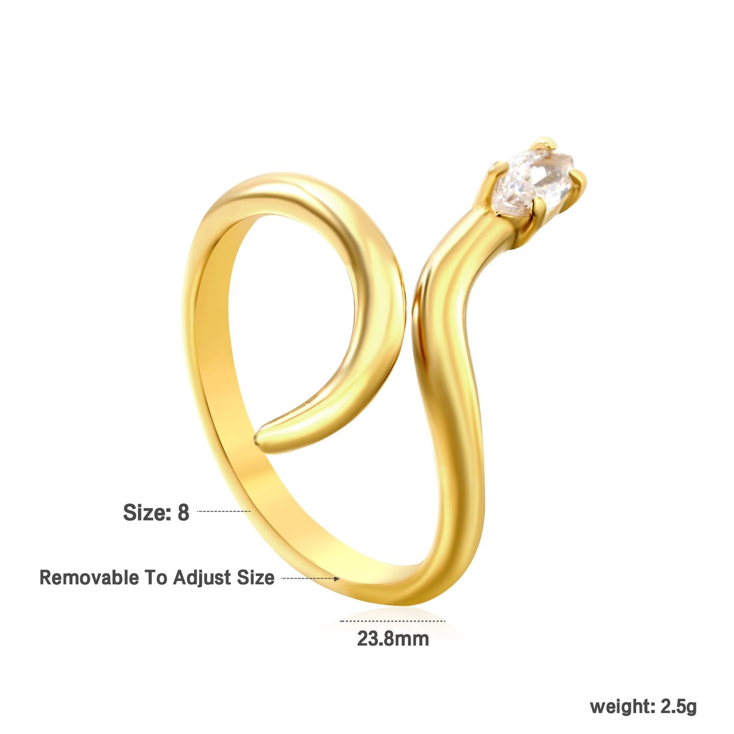 18K Gold - Plated Snake - Shaped Ring with Emerald and Diamond Accents asonjewelry