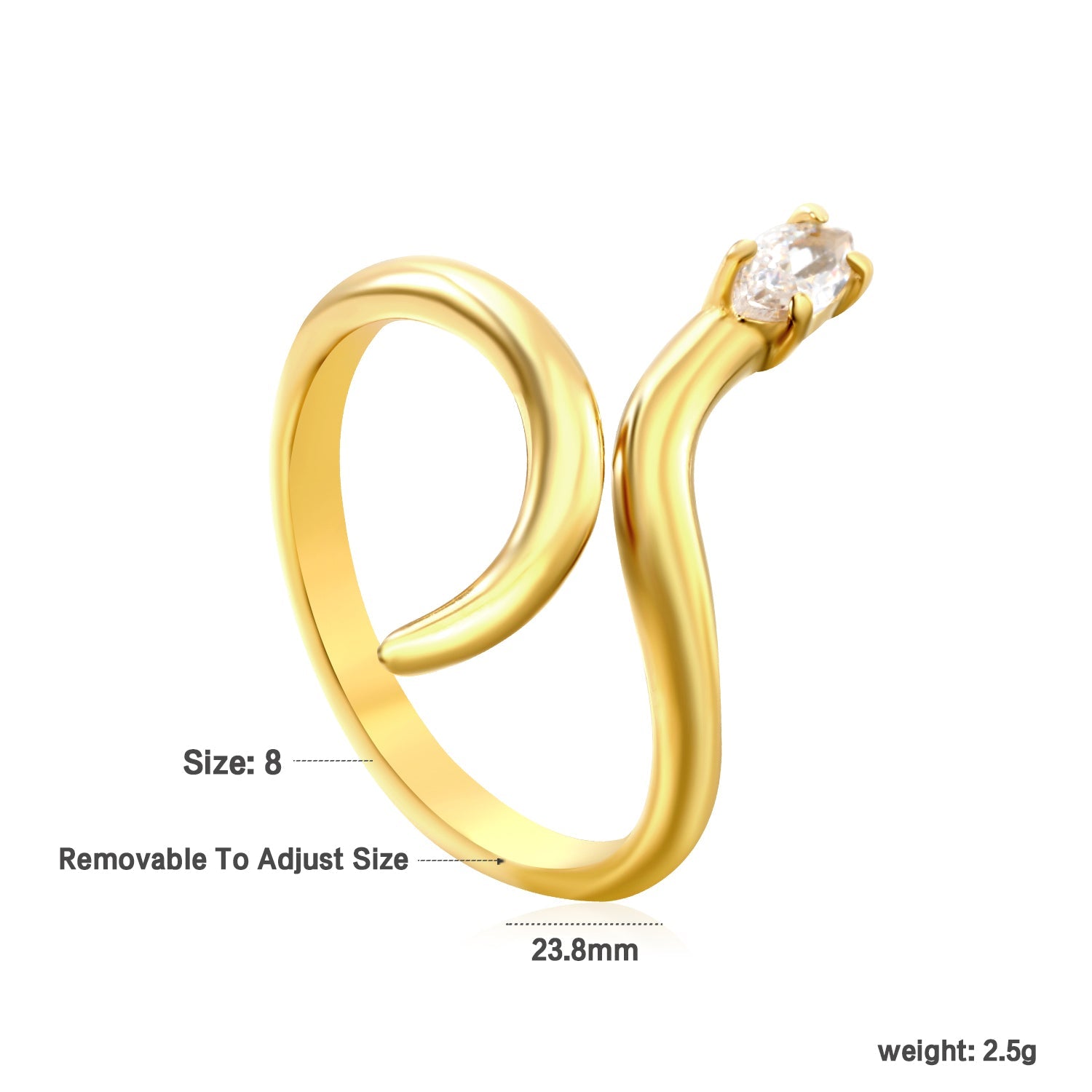 18K Gold - Plated Snake - Shaped Ring with Emerald and Diamond Accents asonjewelry