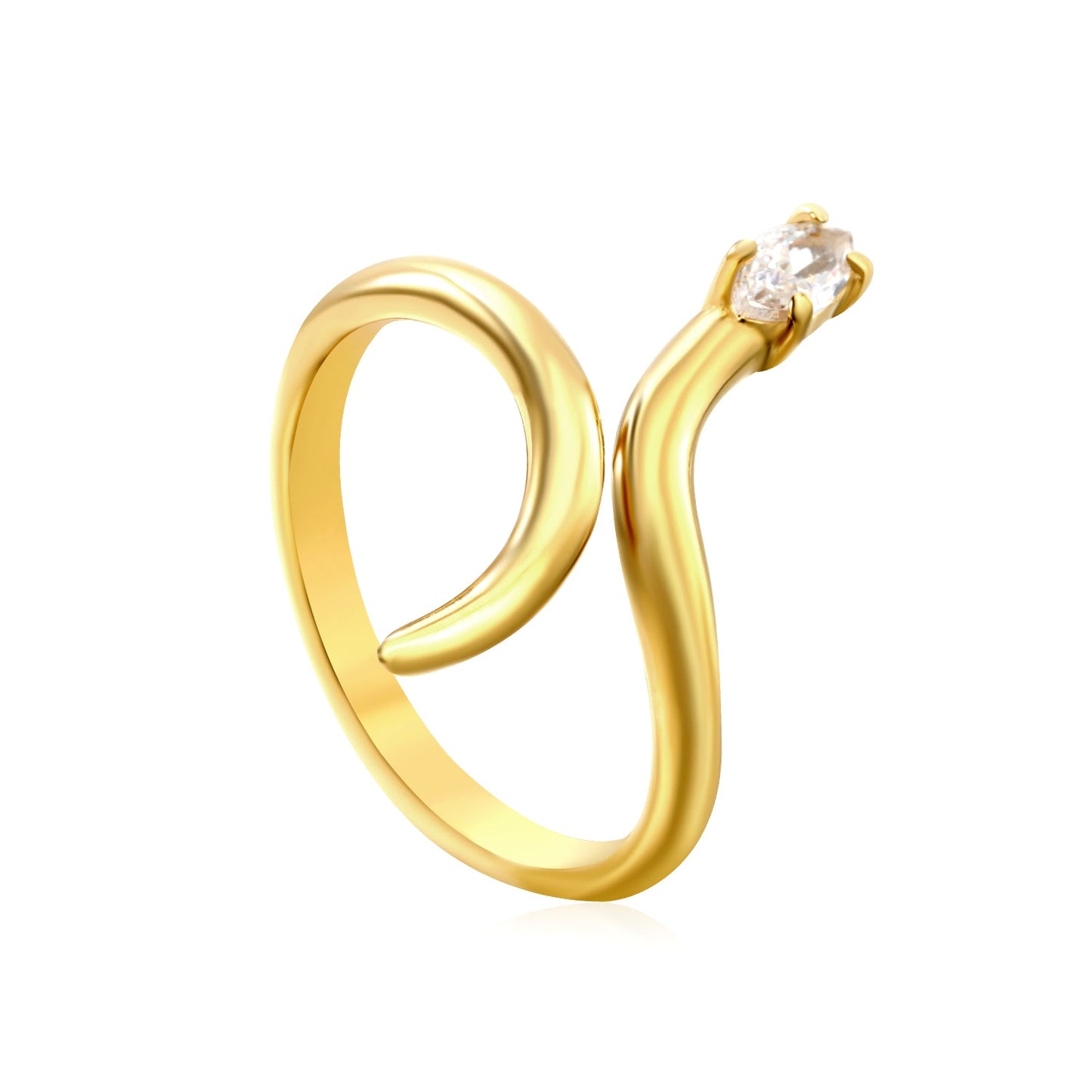 18K Gold - Plated Snake - Shaped Ring with Emerald and Diamond Accents asonjewelry