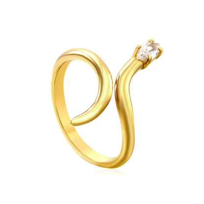 18K Gold - Plated Snake - Shaped Ring with Emerald and Diamond Accents asonjewelry