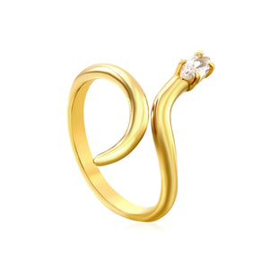 18K Gold - Plated Snake - Shaped Ring with Emerald and Diamond Accents