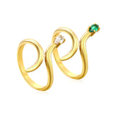 18K Gold - Plated Snake - Shaped Ring with Emerald and Diamond Accents