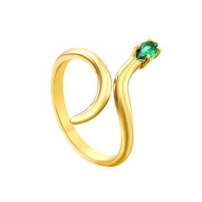 18K Gold - Plated Snake - Shaped Ring with Emerald and Diamond Accents asonjewelry