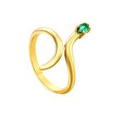 18K Gold - Plated Snake - Shaped Ring with Emerald and Diamond Accents