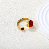 Gold Double Red Gem - Set Open Ring