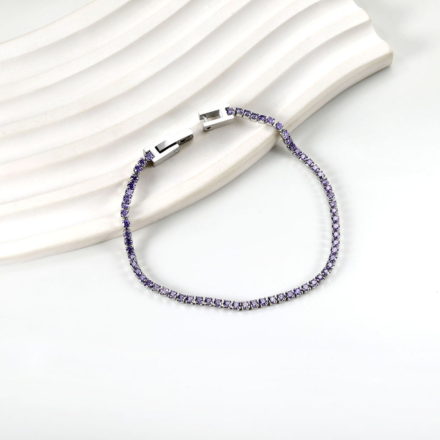 2024 New Year 2~3mm Round Purple Diamond Buckle Bracelet 17cm asonjewelry