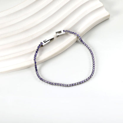 2024 New Year 2~3mm Round Purple Diamond Buckle Bracelet 17cm asonjewelry