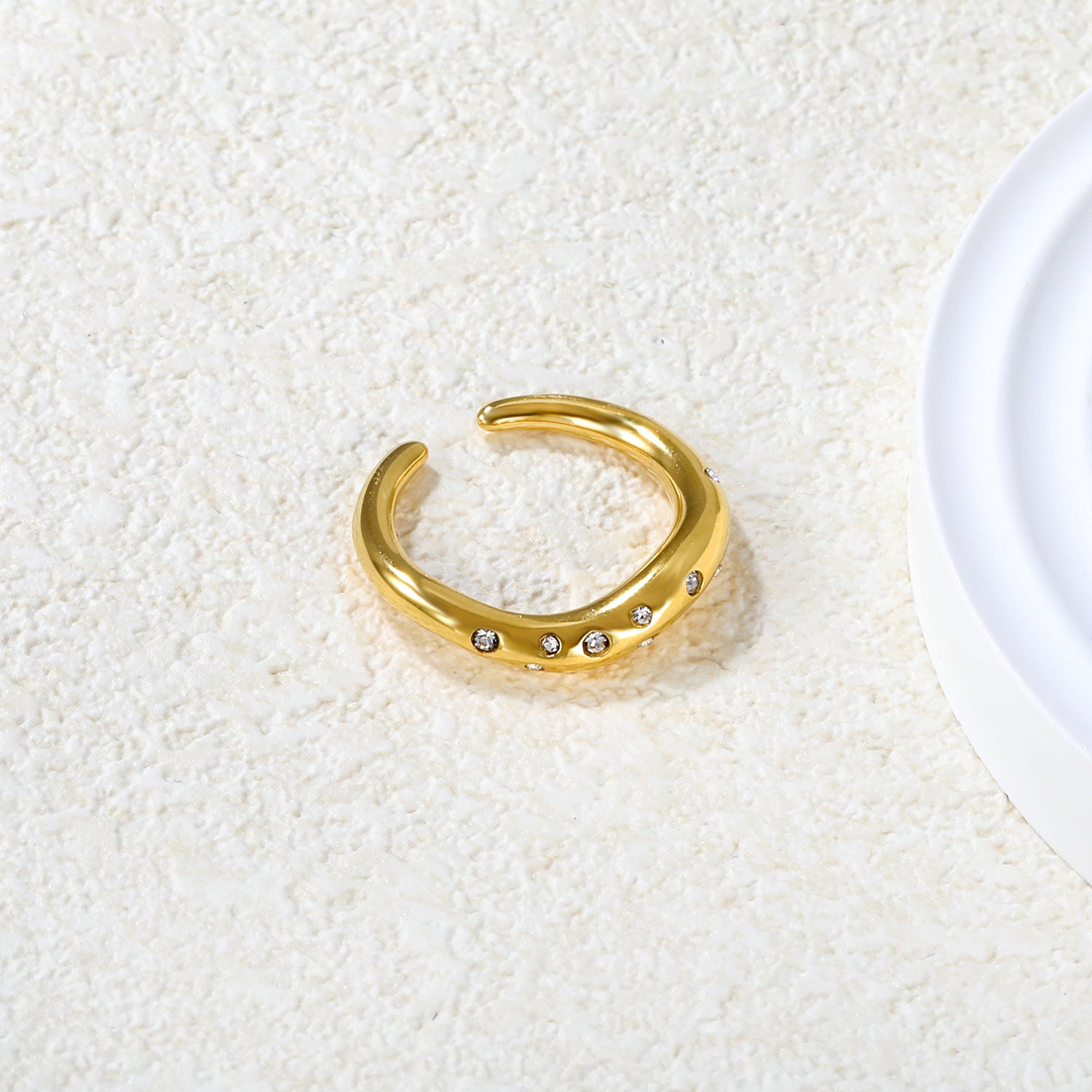 Gold - Plated Multi - Color Gemstone Flower - Shaped Open Ring asonjewelry