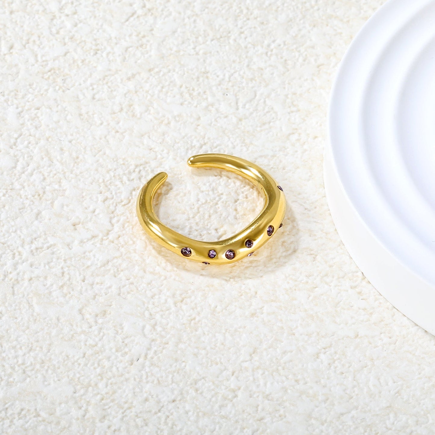 Gold - Plated Multi - Color Gemstone Flower - Shaped Open Ring asonjewelry