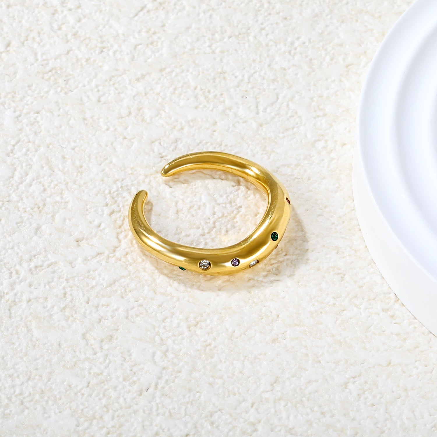 Gold - Plated Multi - Color Gemstone Flower - Shaped Open Ring asonjewelry