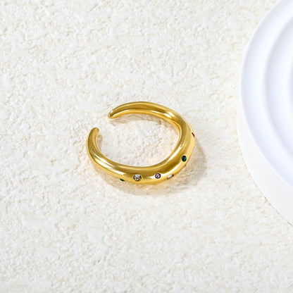 Gold - Plated Multi - Color Gemstone Flower - Shaped Open Ring asonjewelry