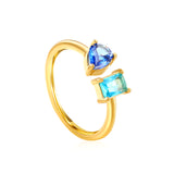 18K Gold - Plated Double Ring with Multi - Color Gemstones