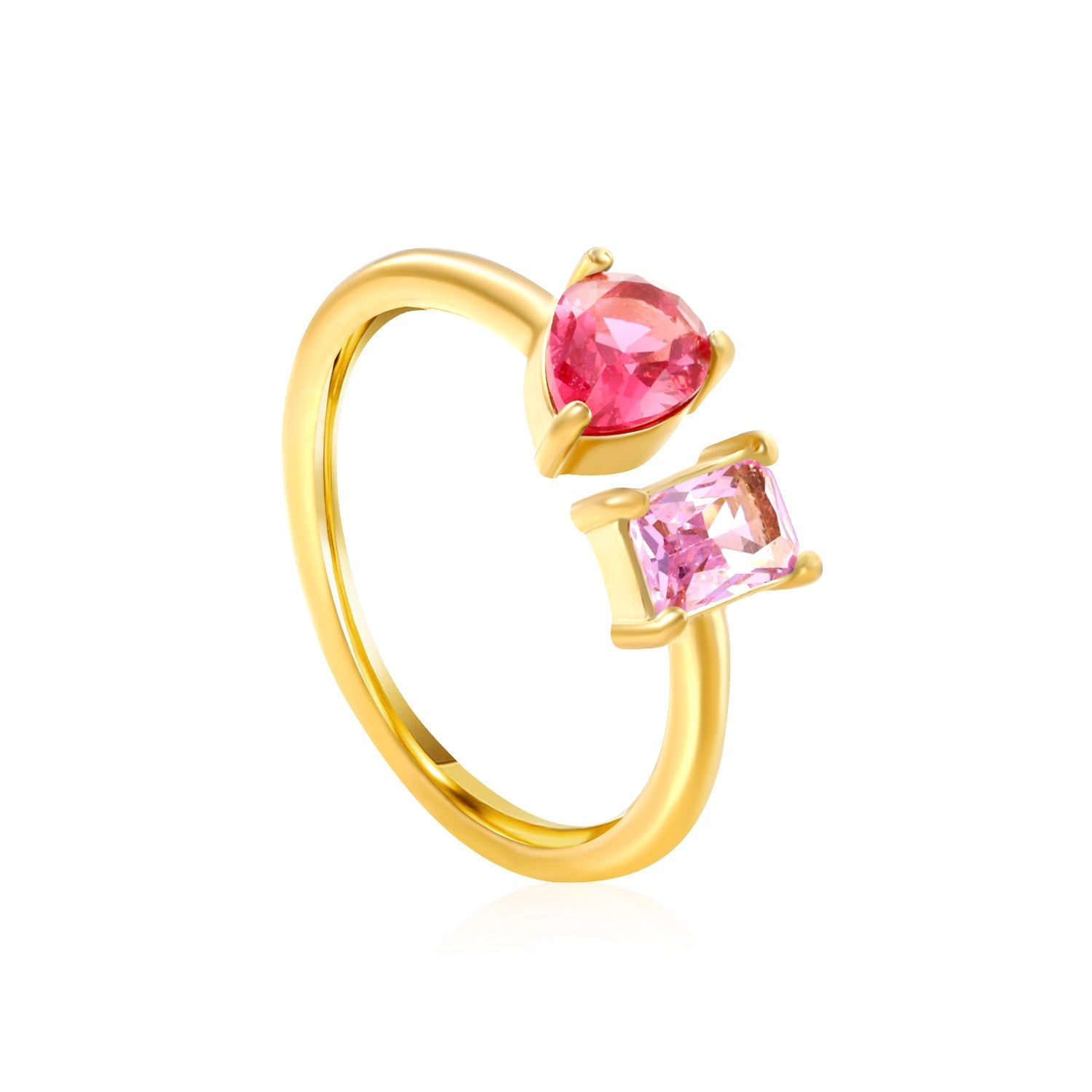 18K Gold - Plated Double Ring with Multi - Color Gemstones asonjewelry