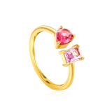 18K Gold - Plated Double Ring with Multi - Color Gemstones