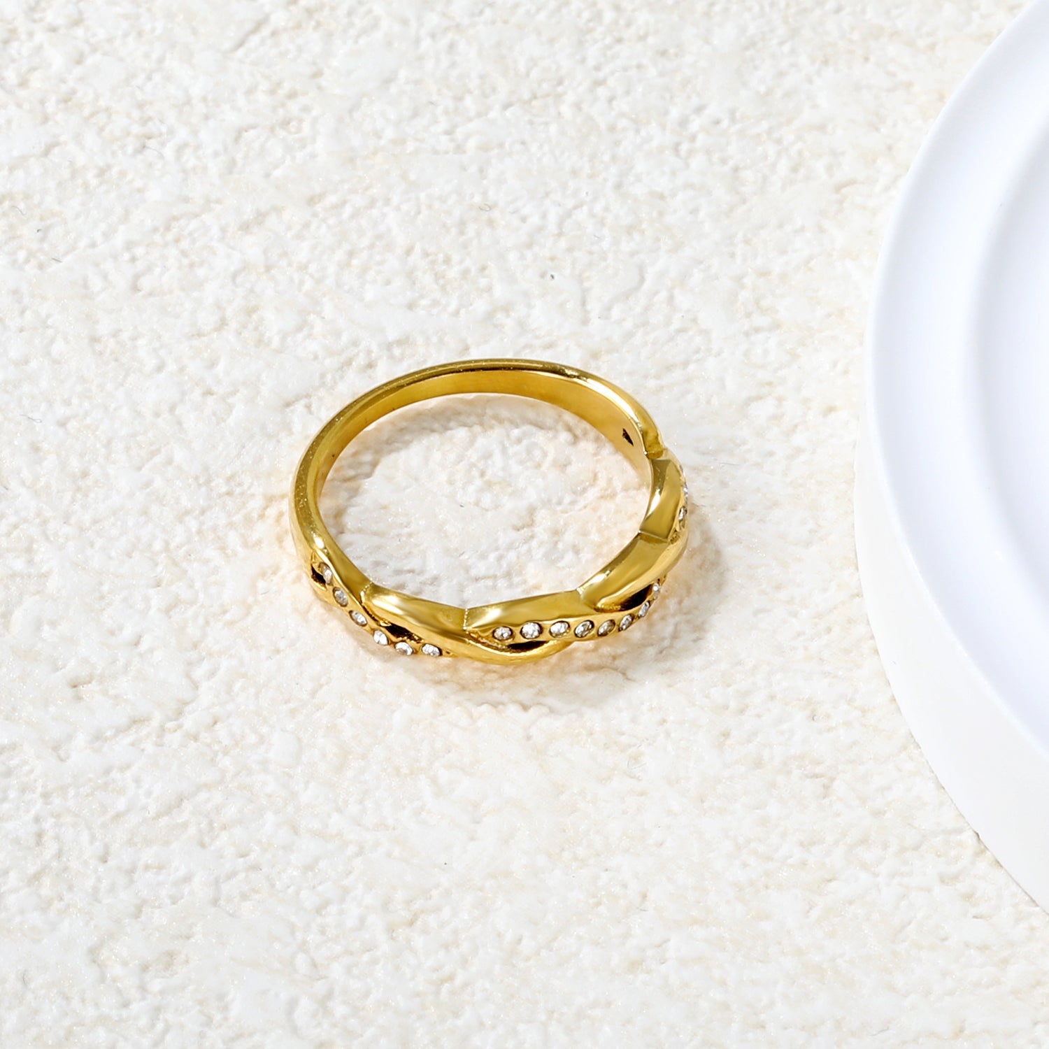 Gold - Plated Curved Band Rings with Diamond, Emerald & Pearl Accents asonjewelry