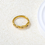 Gold - Plated Curved Band Rings with Diamond, Emerald & Pearl Accents