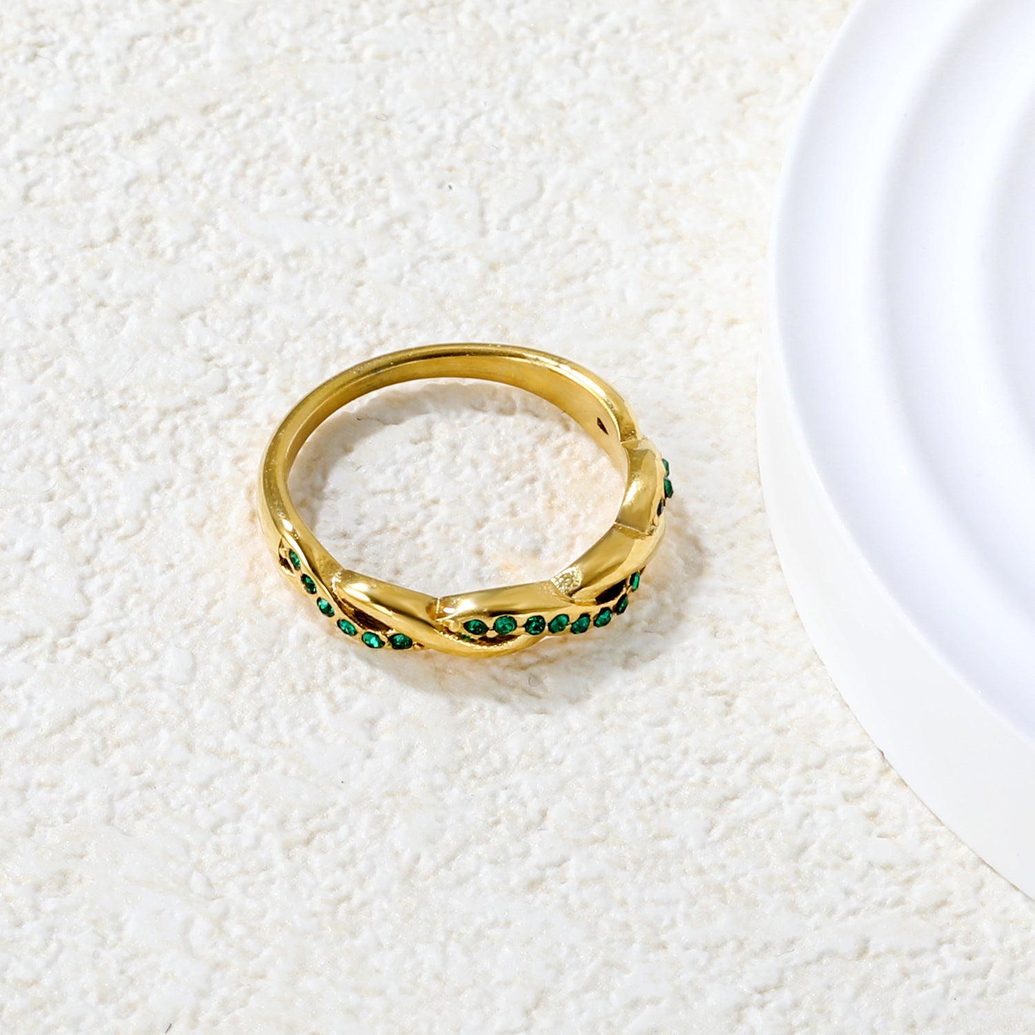 Gold - Plated Curved Band Rings with Diamond, Emerald & Pearl Accents asonjewelry