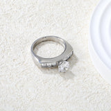 Stainless Steel Ring with Round Diamond & Square Side Stones