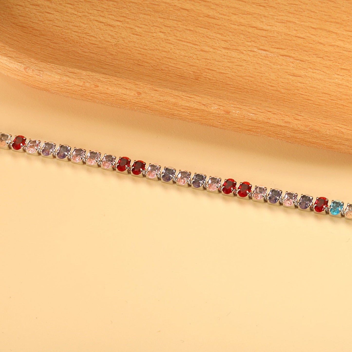 5*3.5mm Oval White/Purple/Red/Pink/Aquamarine/Mixed Color Genuine Zirconium Clasp Bracelet 17cm Steel/Gold asonjewelry