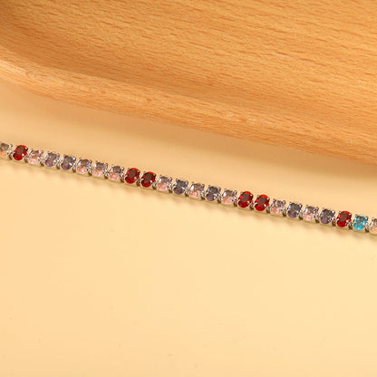 5*3.5mm Oval White/Purple/Red/Pink/Aquamarine/Mixed Color Genuine Zirconium Clasp Bracelet 17cm Steel/Gold asonjewelry