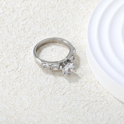 Stainless Steel Ring with Round Diamond & Trapezoid Side Accents asonjewelry