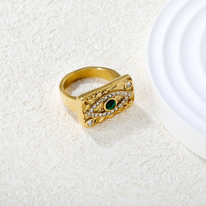 Gold Vintage - Engraved Ring with Emerald & Diamond Accents asonjewelry