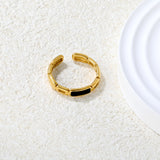Gold Wide Ring with Black Geometric Accent