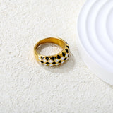 Gold Checkerboard Ring with Black & White Geometric Inlays