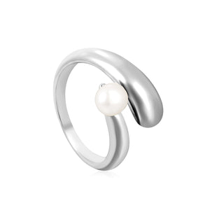 18K Gold - Plated Ring with Curved Band and Single Pearl