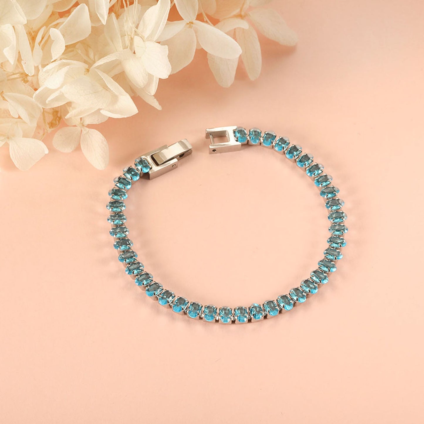 5*3.5mm Oval White/Purple/Red/Pink/Aquamarine/Mixed Color Genuine Zirconium Clasp Bracelet 17cm Steel/Gold asonjewelry