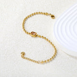 9*7mm rectangular white/pink/champagne zirconia 3mm bead chain 18+3cm+6mm round pendant bracelet gold
